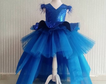 Royal Blue Sequin Flower Girl Dress: Tulle Tutu, Handmade