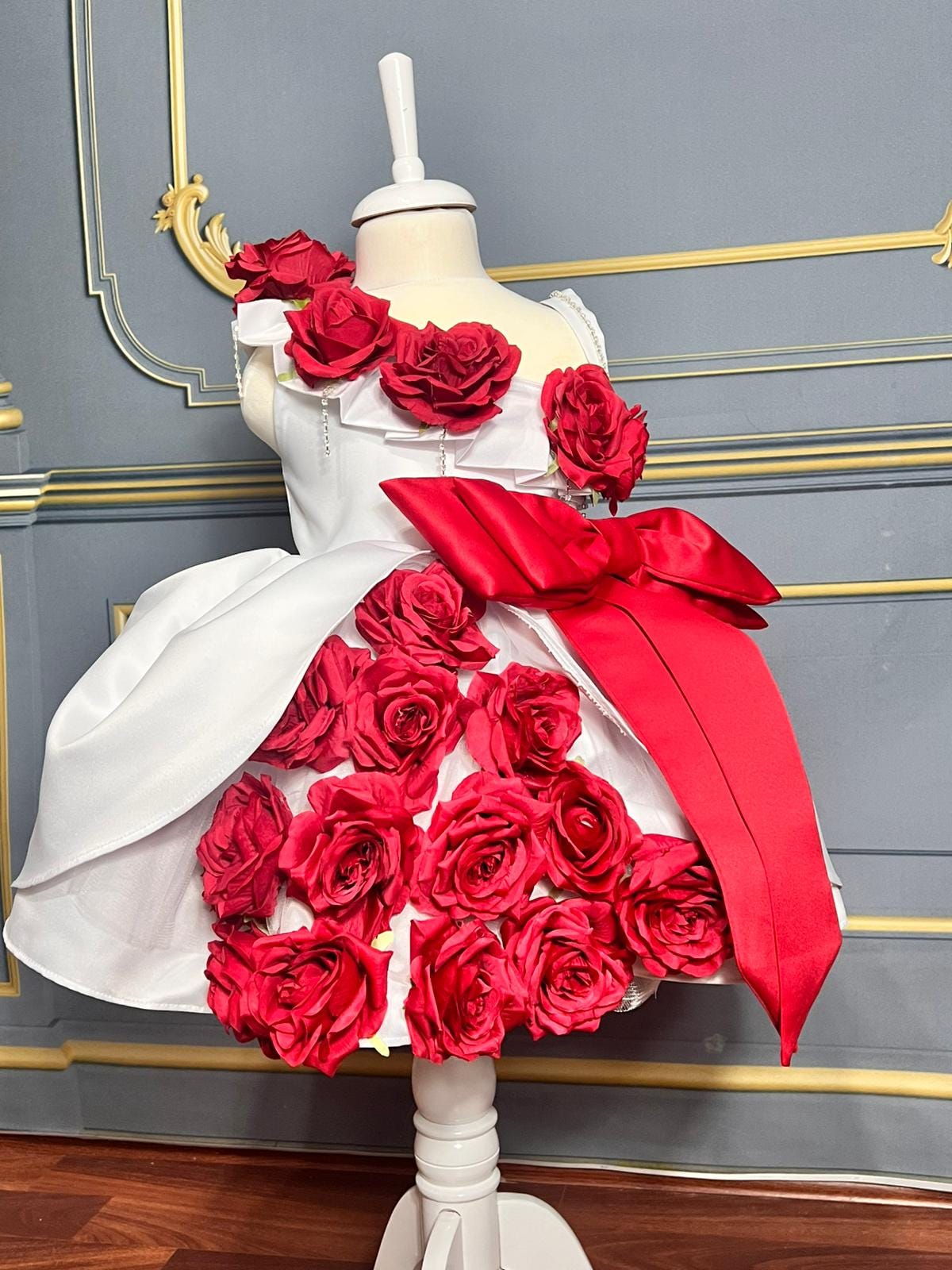 Toddler Valentine's Day Tulle Dress: One Shoulder Rose Birthday Costume