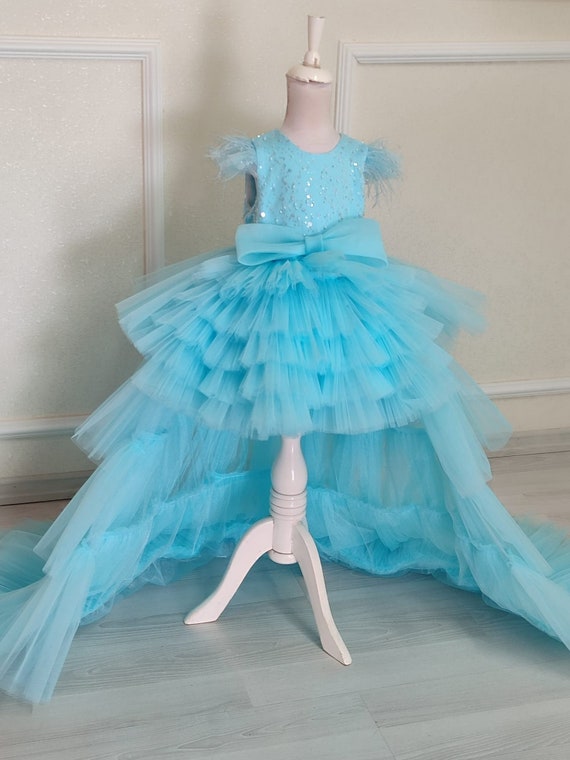 open lace back dress Fluffy Party Dress in Brown 130cm 5-6 Years