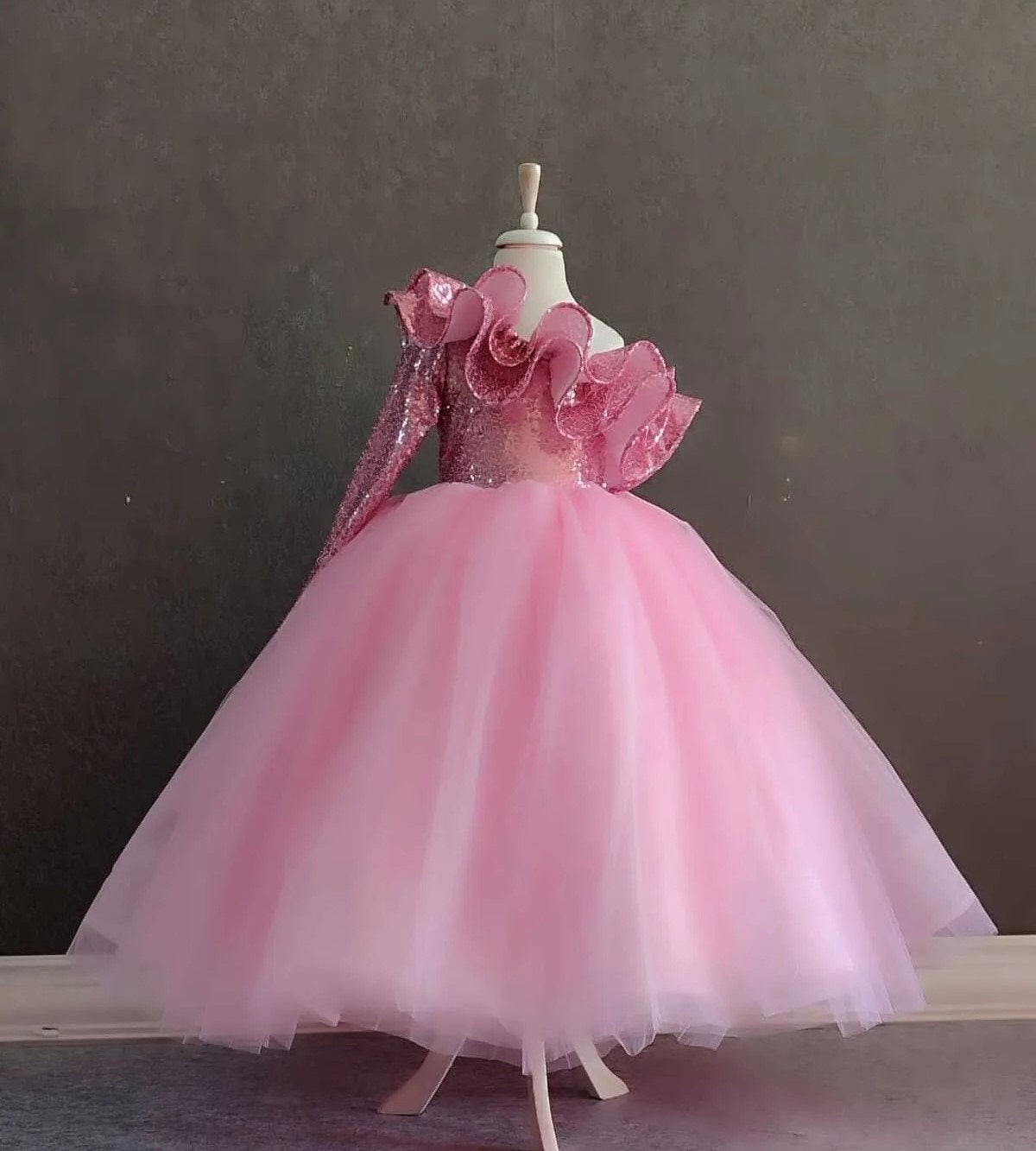 Pink One Shoulder Princess Ball Gown- Custom Design Puffy