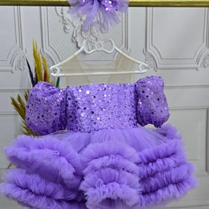 Purple Puffy Birthday Baby Dress, Girl Princess Birthday Dress, Lavender Birthday Party Dress,Toddler Party Dress, First Birthday Dress