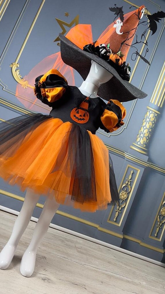 orange dress halloween costume ideas Orange Witch Costume Set: Toddler Halloween Dress with Hat & Broom