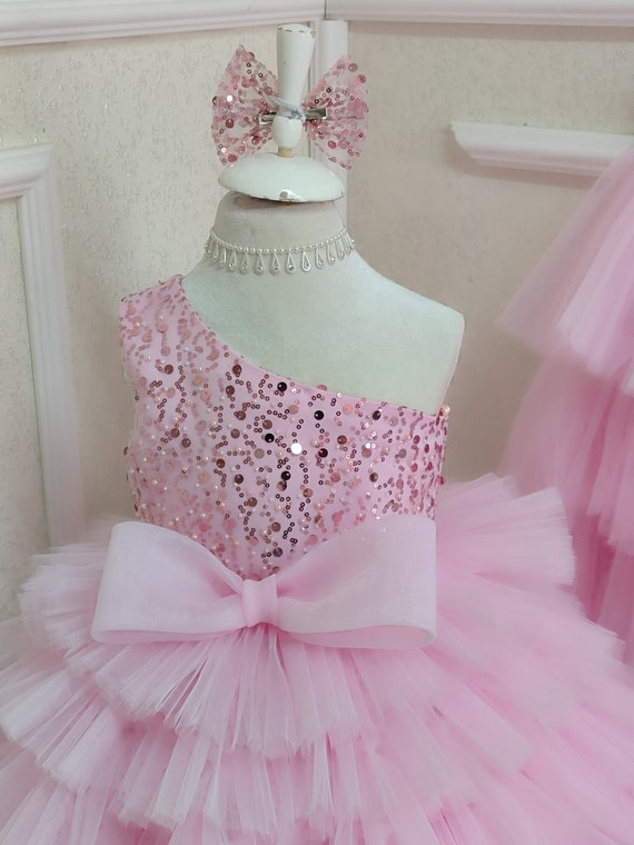 Pink Tulle Train Birthday Dress: Custom One-shoulder Tutu - Etsy