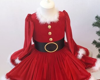 Vestido navideño de terciopelo de Papá Noel para niña: disfraz