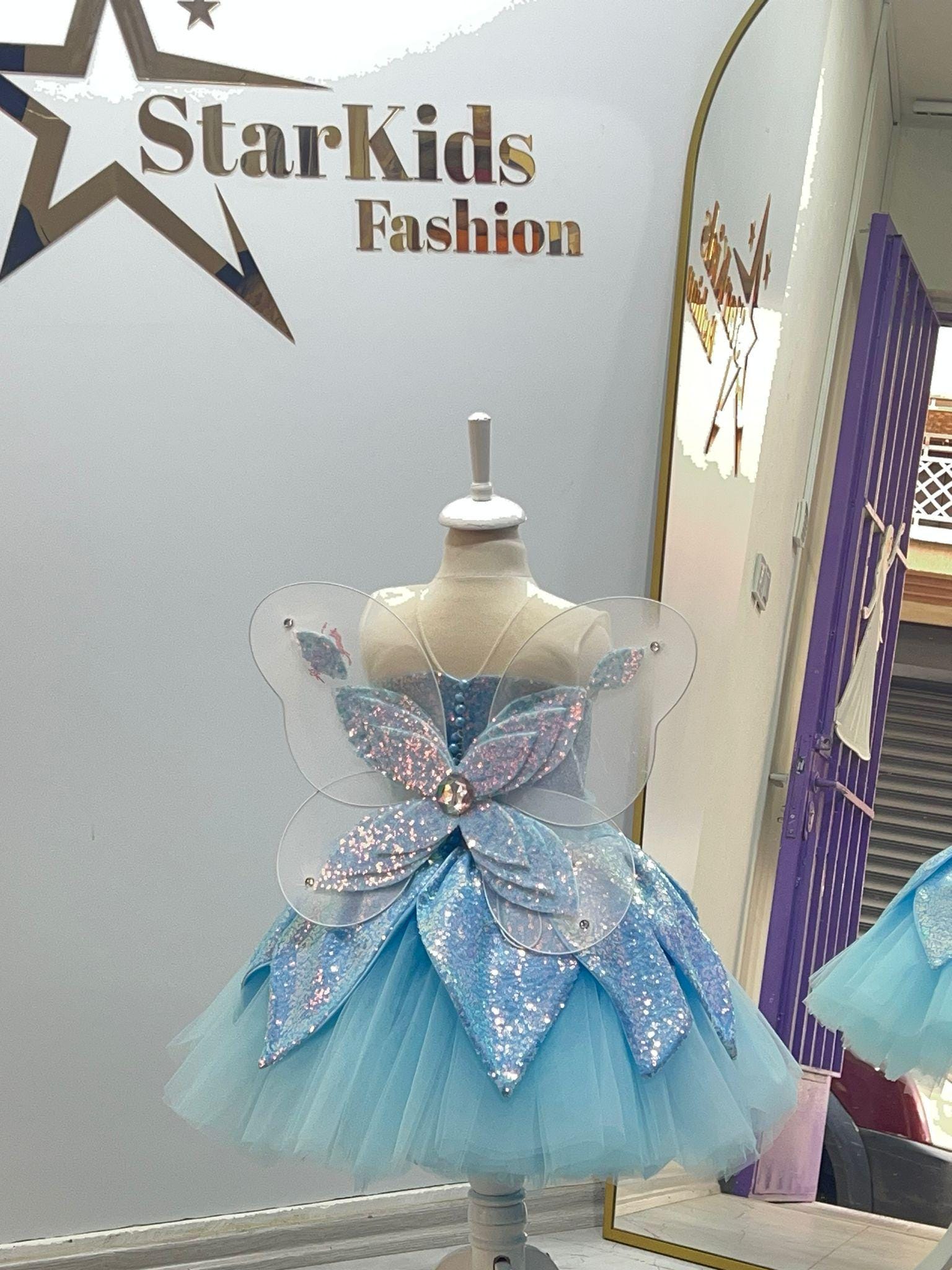 Tinkerbell Costume: Blue Sparkly Tulle Dress, Fairy Wings - Etsy