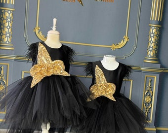 Black Long Tail Tulle Dress: Elegant Toddler Party Gown Black Long Tail Tulle Dress: Elegant Toddler Party Gown