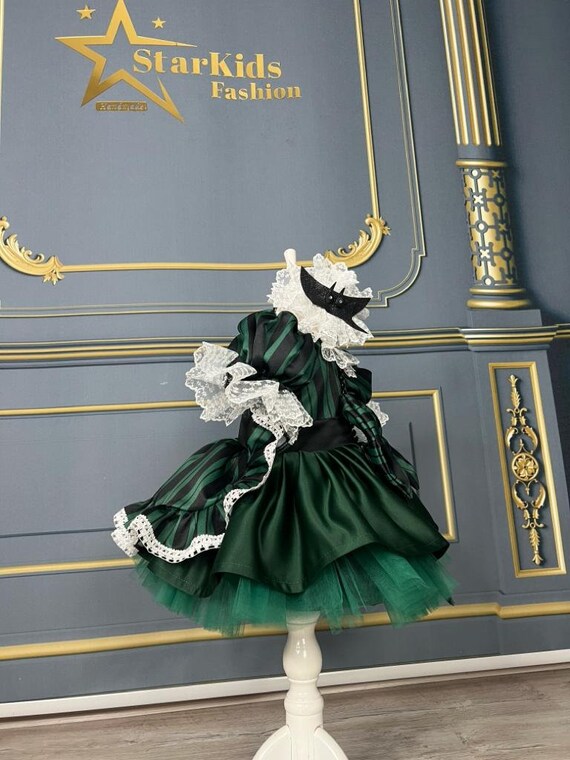 haunted homecoming dress Luxury Mansion Girls Costume, Gothic Victorian Princess Dress, Emerald Ghost Host Inspired Outfit, Spooky Birthday Pageant Gown 4T