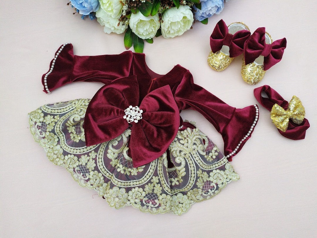 Baby Red Velvet Dress Set Baby Christmas Outfit Girl Toddler Etsy