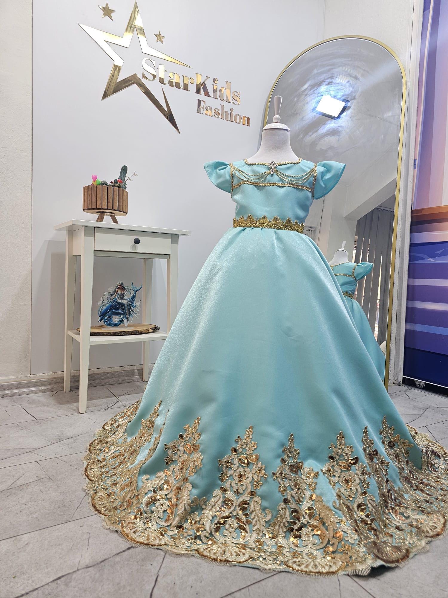 aladdin jasmine blue dress Princess Inspired Dress: Costume Girl, Satin Gown, 95% Polyester #madeinfrance Buy Monique Lhuillier Floral-print neck:18