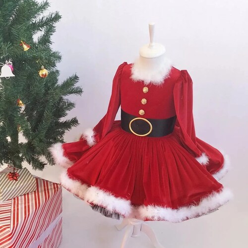 Girls' Santa Claus Velvet Christmas Dress: Toddler Holiday Costume Girls' Santa Claus Velvet Christmas Dress: Toddler Holiday Costume