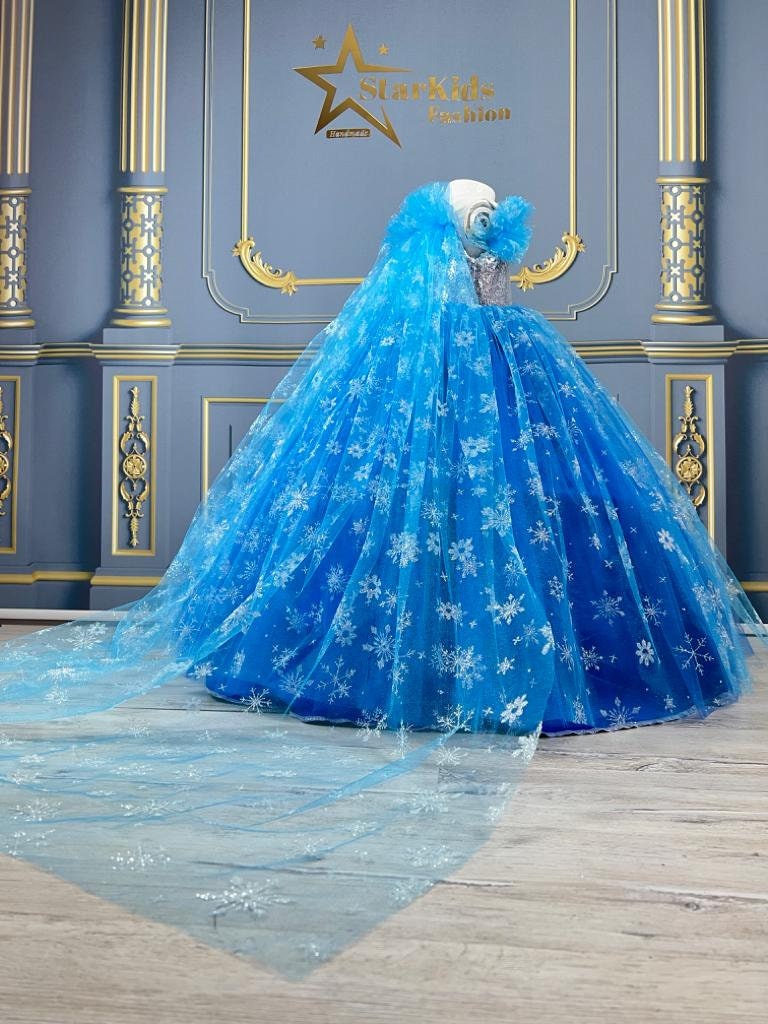 long elsa dress Elsa Frozen Dress: Blue Sequin Tulle Princess Costume