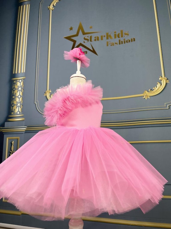 Pink Tutu First Birthday Dress: One-Shoulder Cake Smash Outfit