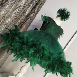 Emerald Green Dress Toddler, Emerald Green Bride Dress, Emerald Green Flower Girl Tutu Dress, 1st Birthday Dress, Sequin Feather Tutu Dress