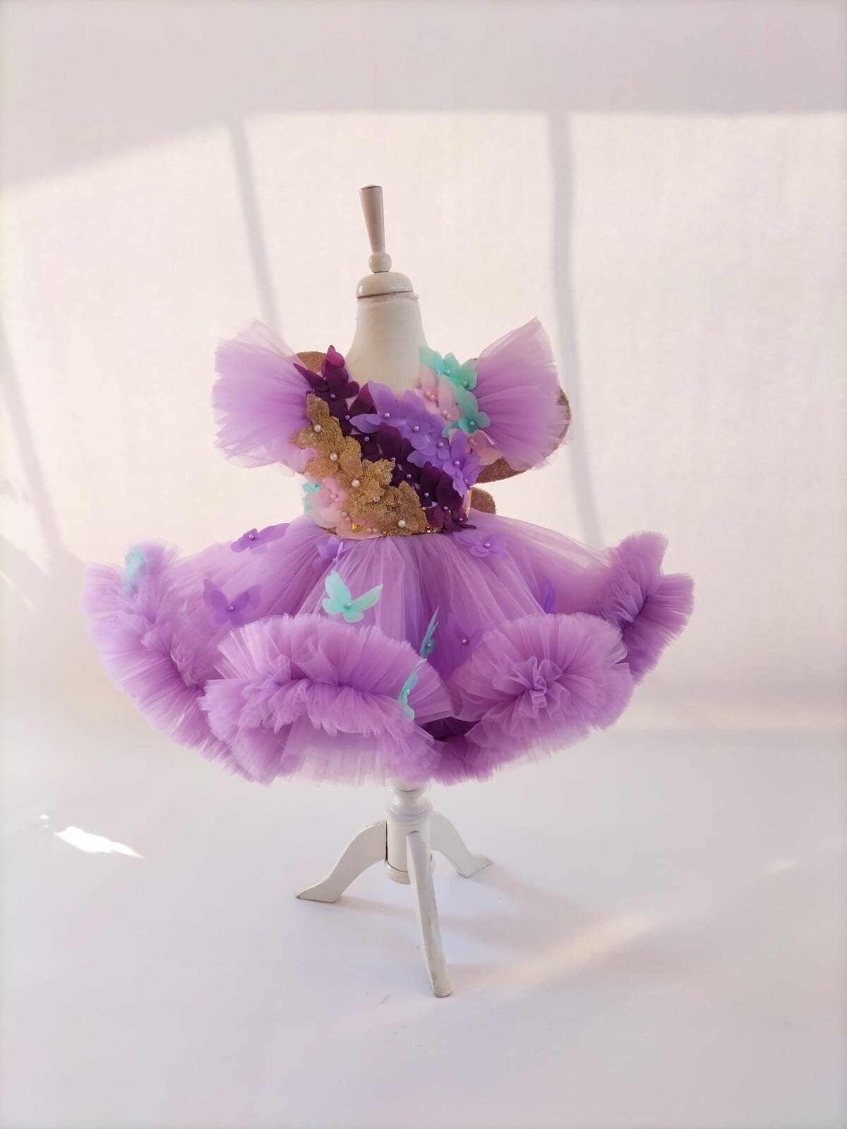 Lilac Butterfly Dress Puffy Toddler Birthday Party Dress