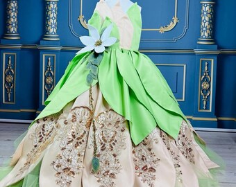 strapless open back dress Princess Tiana tutu set- Princess Tiana outfit-Princess Tiana birthday  outfit