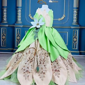 Princess Tiana Dress, Tiana Costume for Birthday, Custom Design Tiana Dress, Tiana Princess Themed Birthday Dress, Toddler Party Dress