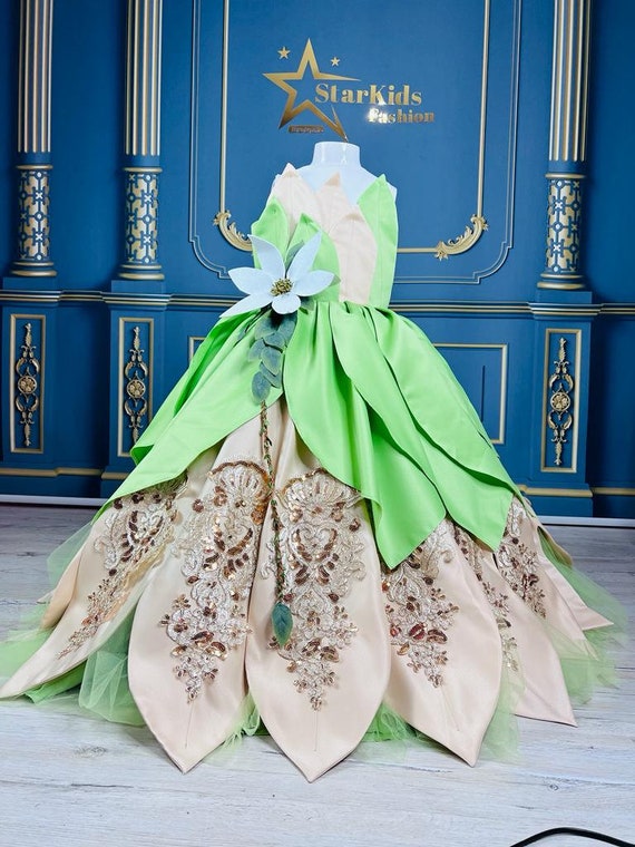 Princess Tiana Dress, Tiana Costume for Birthday, Custom Design Tiana Dress,  Tiana Princess Themed Birthday Dress, Toddler Party Dress 