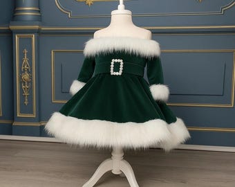 green christmas santa dress Christmas Santa Dress,Santa Claus Romper Dress Green Velvet Long Sleeve Christmas Party Outfit Christmas COS Christmas Party Dress 4-6 Years