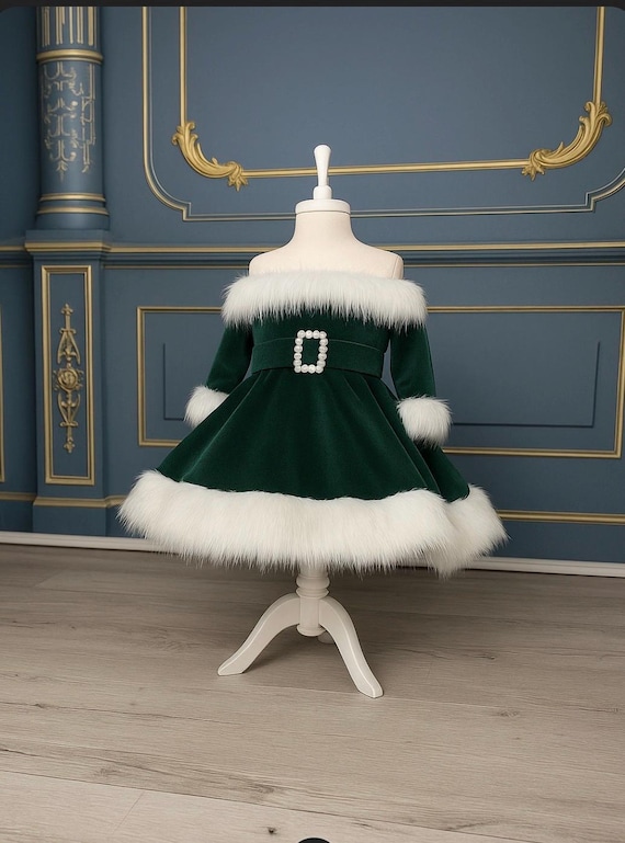 green dress white christmas Santa Claus Dress: Velvet Outfit white christmas dresses