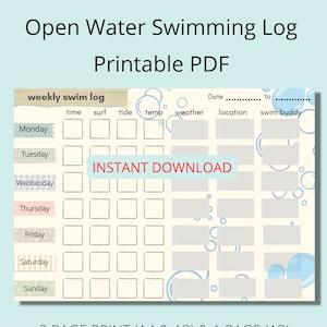 Open Water Schwimmlogbuch | Meeresschwimmen Wochenbuch PDF | Ausdruckbar zu Hause
