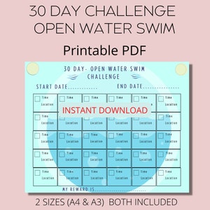 30 Day Challenge for Open Water Swimmers | Wild Swimming Poster to Print at Home | Sea Swim for 30 Days