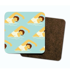 Sea Swimming Coaster, Wild Swimming Print Design, Gift for Swimmers, Two colours, Single or Set of Coasters