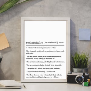 Wild Swimming Print | Dictionary Swimming Poster | Gifts for Sea Swimmers || Print at Home