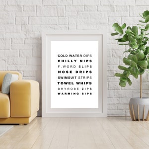 Cold Water Dips Poster | Open Water Swimming Poster | Wild Swimming Art Work | Instant Download