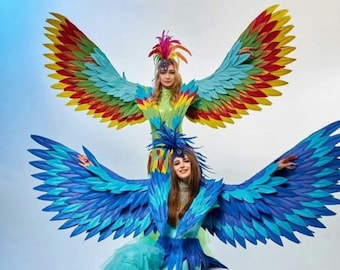 青と水色のオウムのコスチューム用羽根｜ダンス用のカラフルな可動式