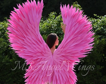 Extra Large Pink Angel Wings Costume - Photo Shoot Prop for Women - Whimsical Pink Angel Wings Set - Gorgeous Pink Fairy Wings
