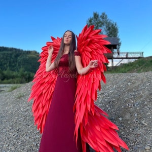 Large Red Angel Wings, Adult Red Wings Cosplay Costume Accessory, Red Angel Wings for Performance