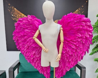 Pink Angel Wings Large Feather Wings Heart Shape Costume Wings Fantasy Photoshoot Wings Romantic Event Decor Statement Wings