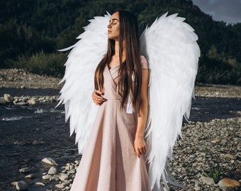 White angel wings for photoshoot woman, Movable angel wings for dance,Victoria secret wing,Large angel wings costume for Valentines day gift