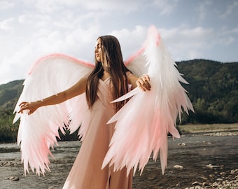 Alas de ángel blancas, Alas de ángel grandes para sesión de fotos para mujeres y hombres, Disfraz de alas blancas, Alas extra grandes blancas y rosas para ángel