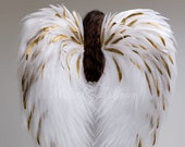 White Angel Wings With Natural Golden Feathers for Photo Shoot