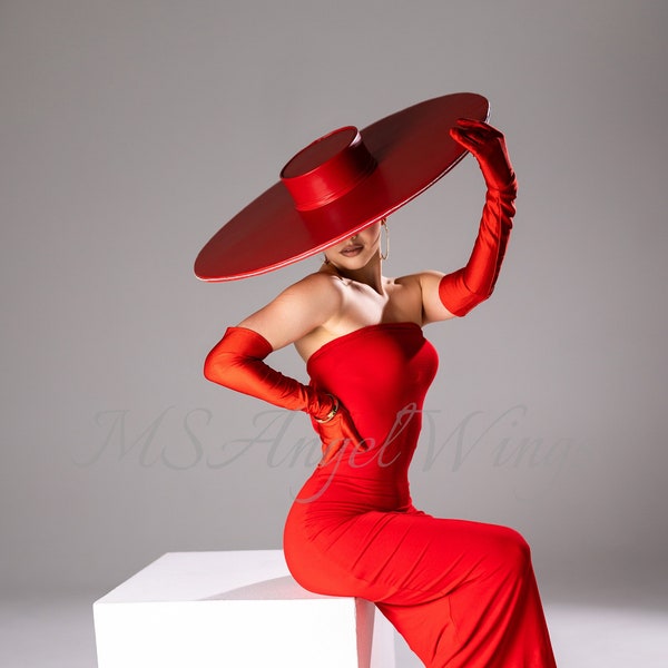 Maternity Shoot Hat Red | Fashion hats for women | Red wide brim hat | Costume hats and headpieces | Red hat with floor length fringe