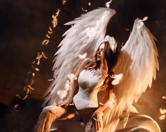 White angel wings cosplay & creepy wings for a photo shoot Halloween, White wings costume  for adults, Large cosplay wings for perfomances