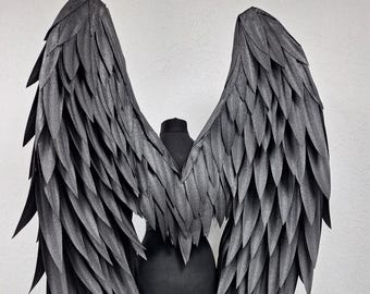 Alas de ángel negras para sesión de fotos y disfraz: alas góticas extragrandes, alas negras que se mueven