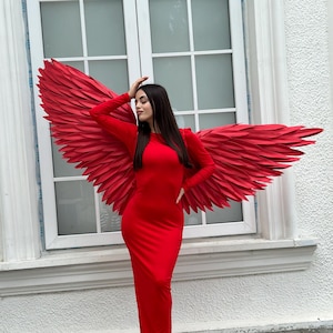 Red costume wings adult for photoshoot | Red wings of a bird | Red angel wings cosplay | Flexible red angel wings
