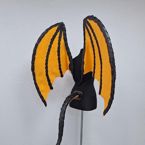 Orange and Black Angel Wings and TAIL AS A GIFT, Orange Wings Cosplay, Vampire Costume, Demon Wings, Bat Wings Cosplay, Halloween Costume