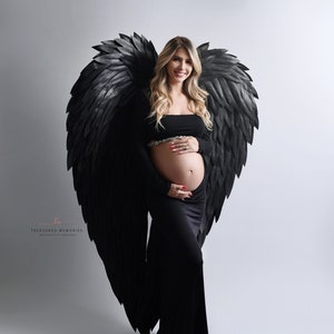 Alas personalizadas para sesión de fotos de embarazo - Disfraz de alas de ángel negro - Accesorios de cosplay de alas negras - Alas de ángel negras grandes para adultos