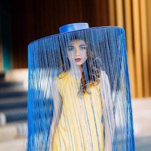 Exclusive hat with a large brim and long fringe for photo shoot woman on Christmas day |Blue fringe hat |Costume hats & headpieces for women