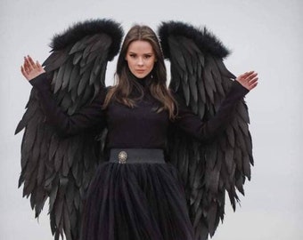 Black Angel Wings Costume Adult | Handmade Wings Maleficent | Halloween Costume Wings | Black cosplay gothic wings