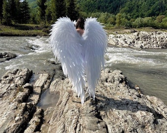 Extra large angel wings costume for photo shoot woman, Floor lenght angel wings, Victoria secret wings for maternity,White adult angel wings