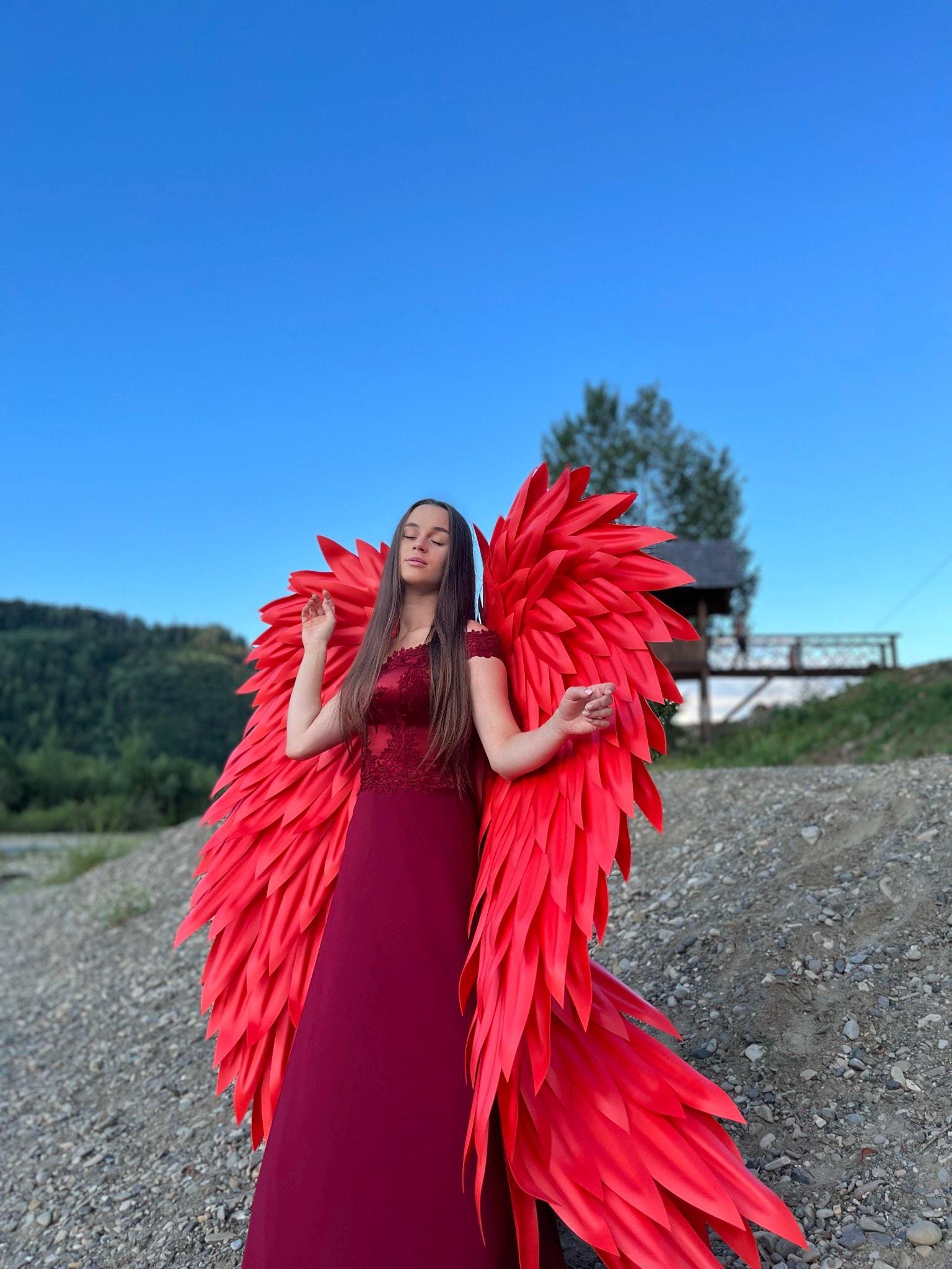 Large Red Angel Wings, Adult Red Wings Cosplay Costume Accessory