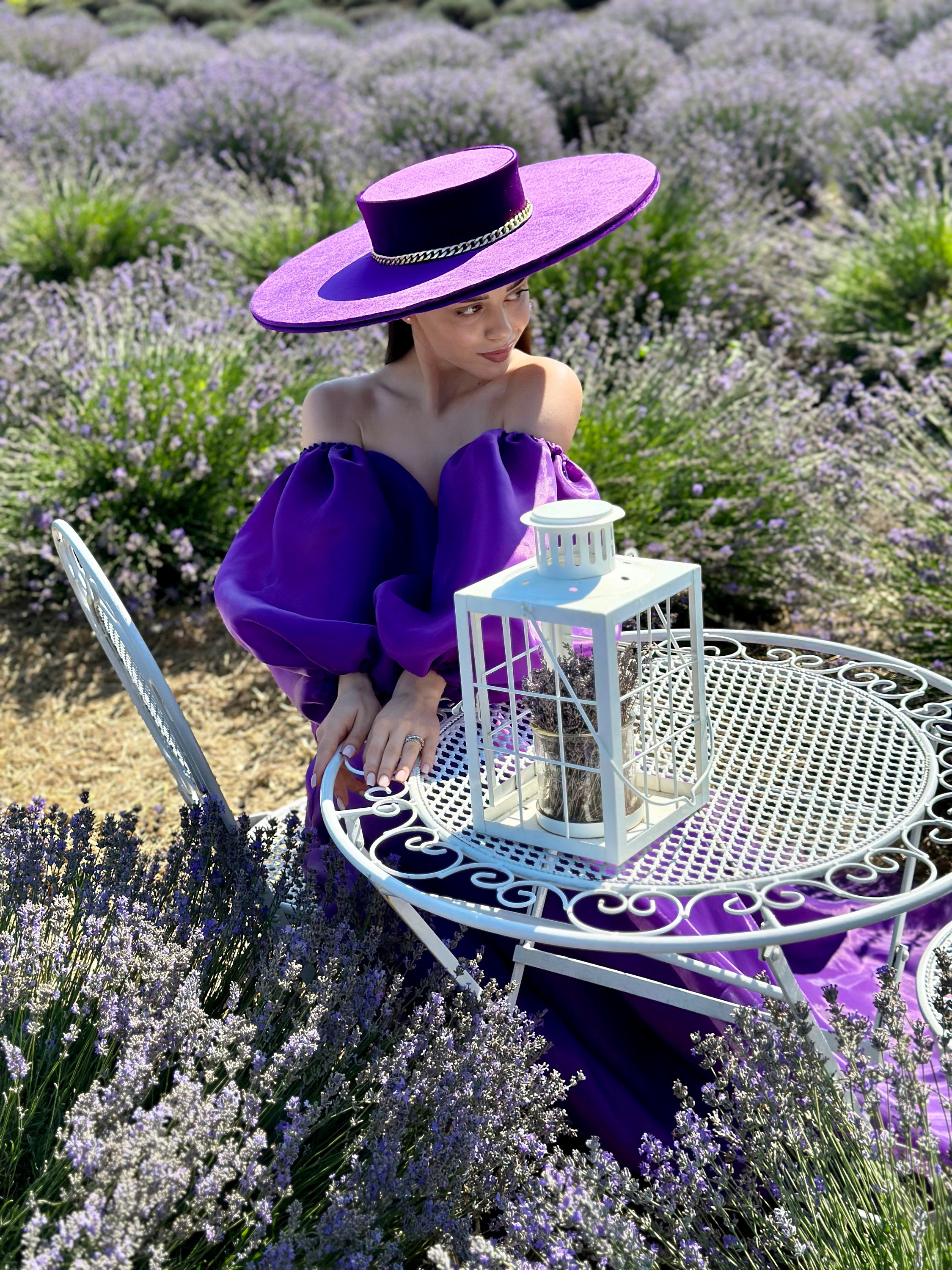 Elegant Purple Women\'s Straw Hat with Plaid Purple flowers and Ribbon Purple Straw Vintage Hats for Women for sale | eBay main image 2