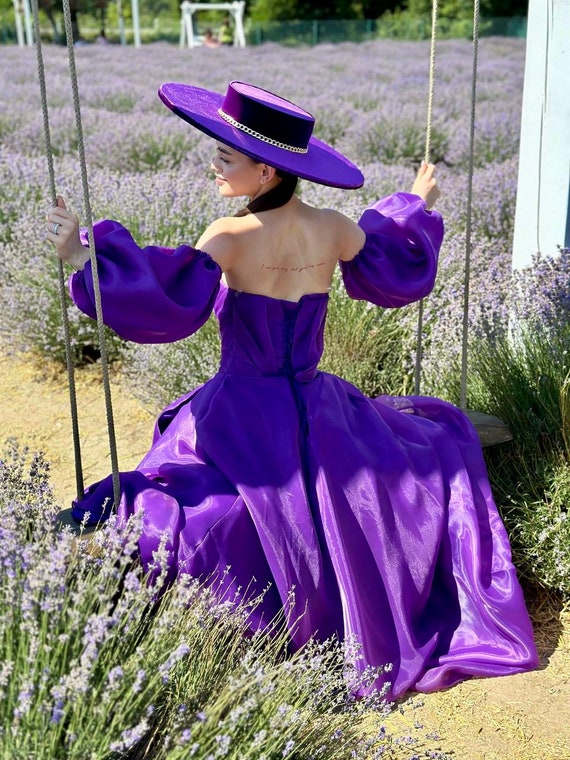 Purple Wide Brim Hat for a Photo Shoot Woman Costume Hats  display picture 2