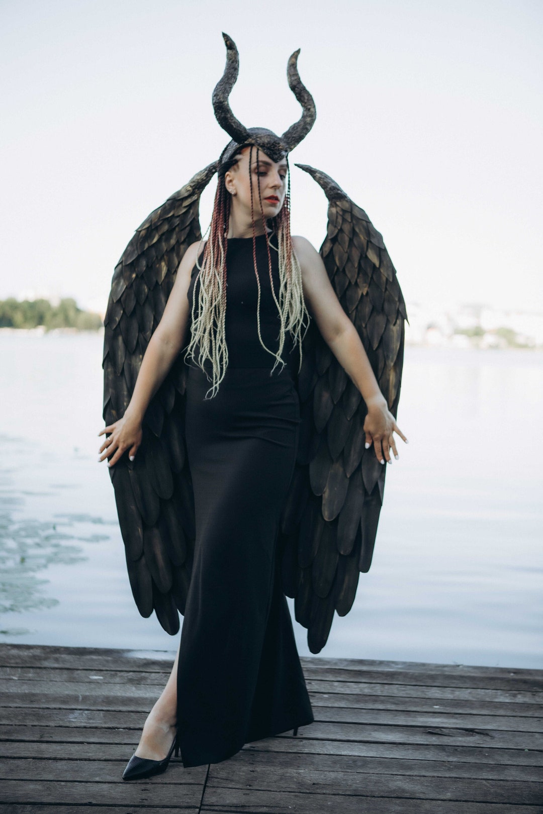 Black Costume Wings With Claws and Horns Gothic Wings Carnival Etsy