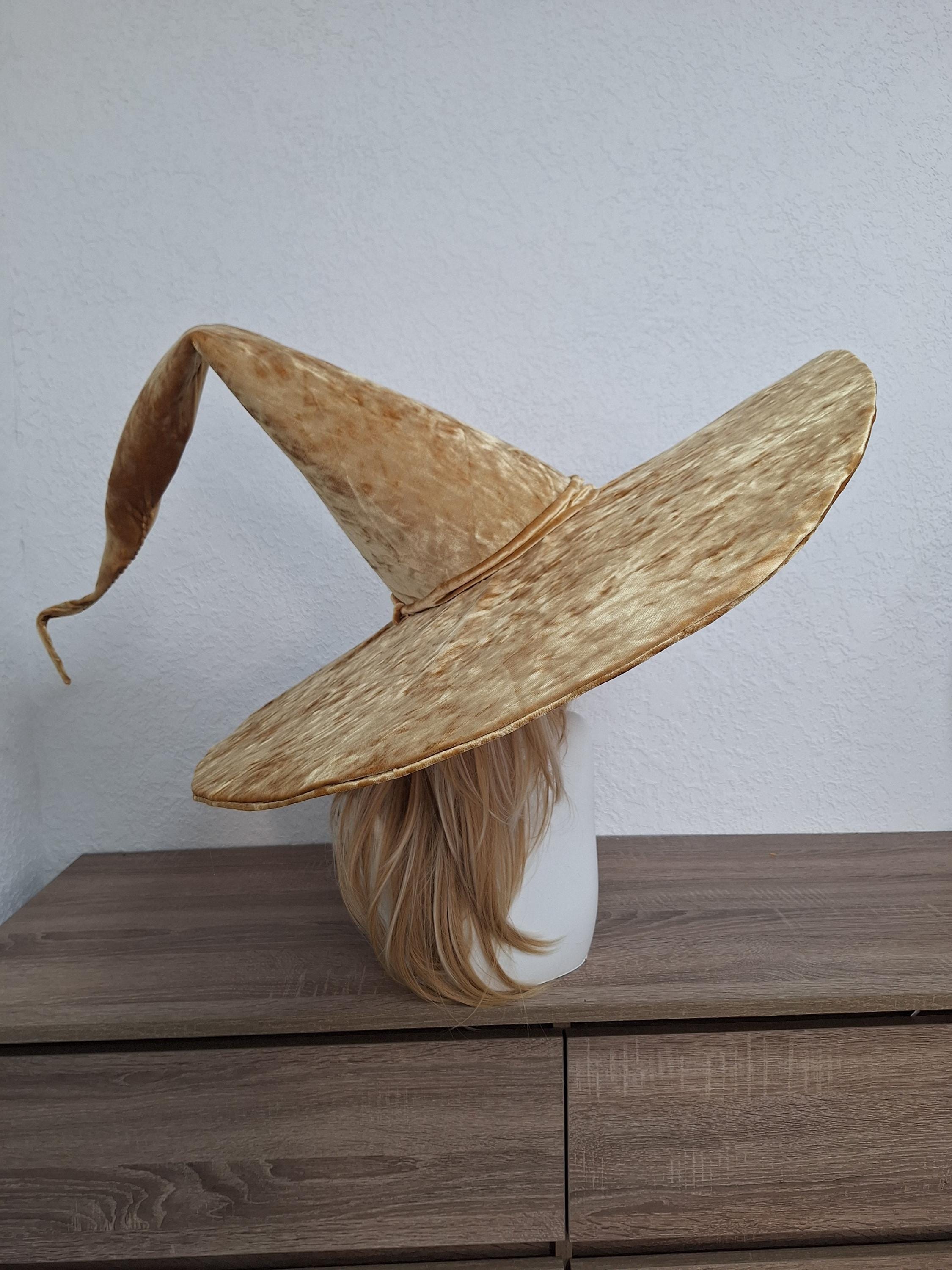 Beige Extra Large Witch Hat for Halloween, Large Brim Witch 