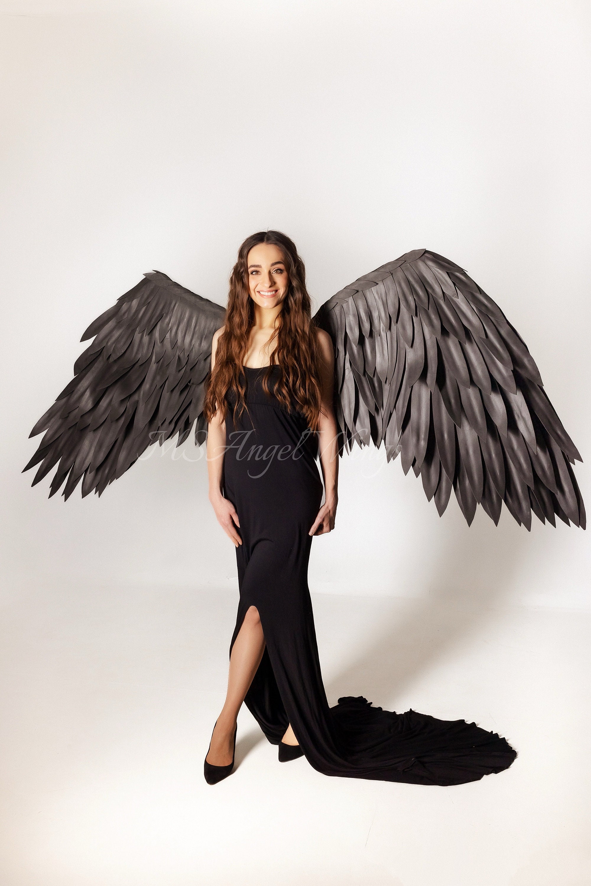 Black Angel Wings Adult, Black Wings for Photoshoot Woman and Men